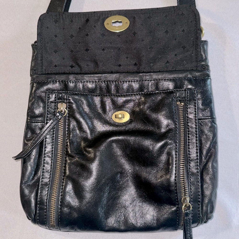 Fossil • Black Lamb Leather Stanton Crossbody Multi-Pocket Adjustable Versatile - Picture 3 of 16